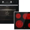 Gorenje Black Set 4 PYROLYSE Einbauherd - Set Mit Glaskeramik-Kochfeld Mit Edelstahlrahmen - 77L XXL Volumen - GentleClose - AirFry - PizzaMode - ChildLock - PerfectGrill - Teleskopauszüge - Schwarz