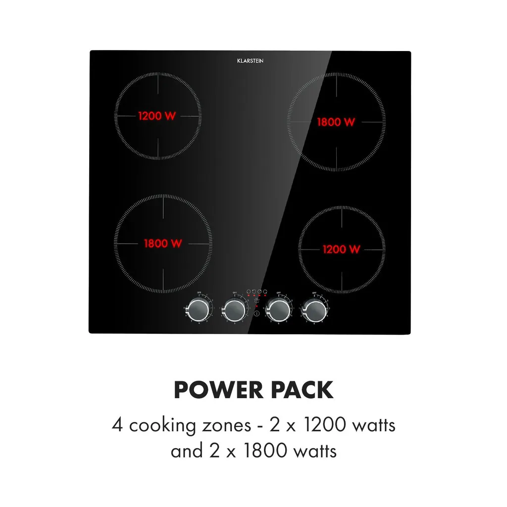 Klarstein Kochheld 4 Zonen Induktionskochfeld , Einbau-Kochfeld , 60cm , 6000 Watt , Autark , 4 Dreh-Regler , Rahmenlos , 120 Cm Kabellänge , 5-poliger-Anschluss , 9 Stufen , Abschalt-Automatik , Glas , Schwarz – Bild 3