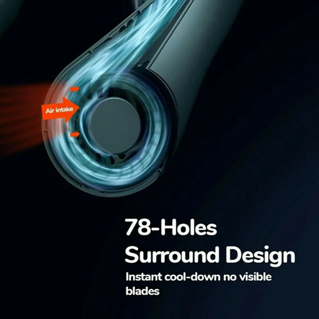 Tragbarer Mini Fan Nackenbügel Klingenloser Hängender Halsventilator Lazy Neck Hanging Cooler USB Wiederaufladbar USB, Grün – Bild 4