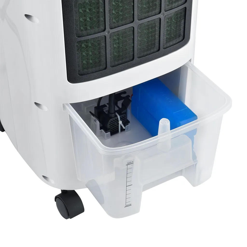 Juskys Mobile Klimaanlage Mit Fernbedienung, Schwingfunktion & Timer – Klimagerät 65 Watt 76 Cm – Luftkühler 3 Geschwindigkeiten – Weiß – Bild 15