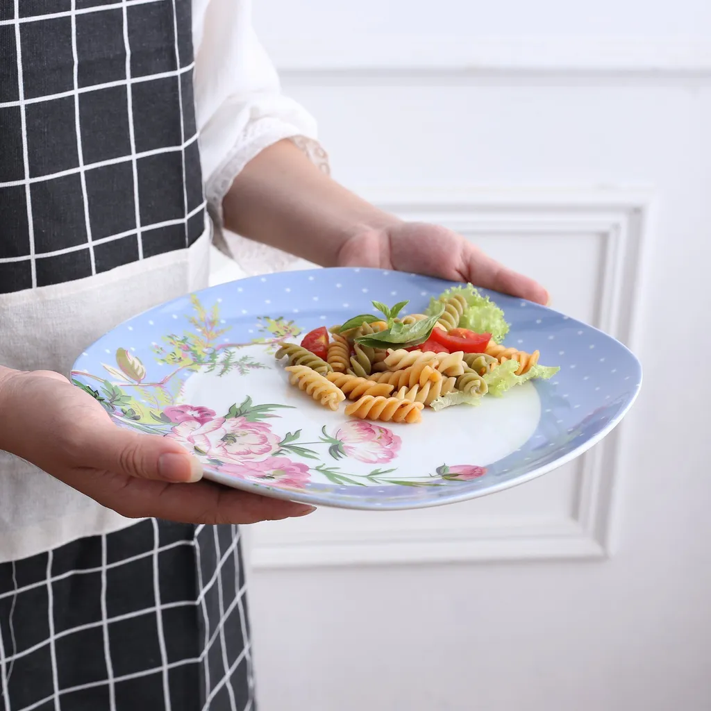 VEWEET 30-teilig Porzellan Tafelservice, Serie 'Hannah', Kombiservice Für 6 Personen, Blau Mit Floral Dekoration – Bild 4