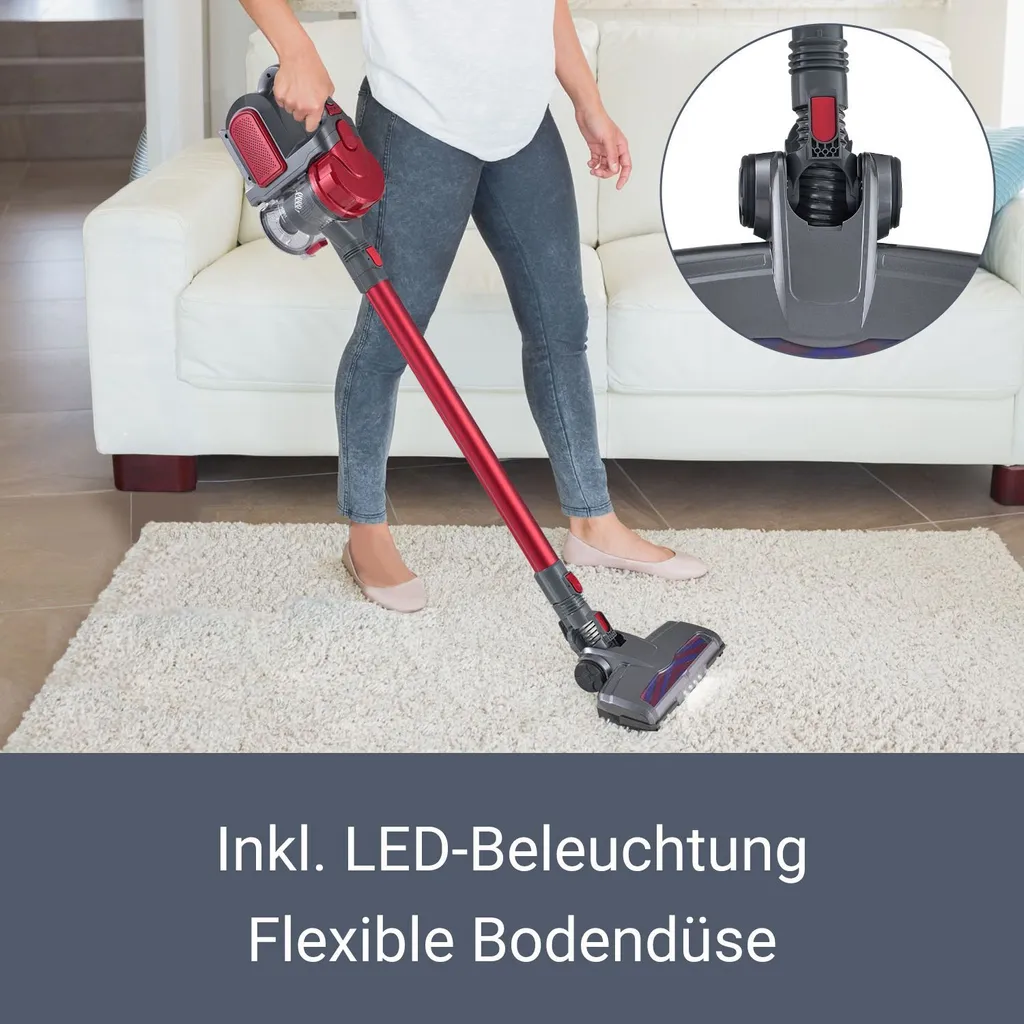 Juskys 2in1 Handstaubsauger & Akku Staubsauger - Beutellos & Kabellos – Bis 55 Min Laufzeit - Lithium-Ionen Akku, Wandhalterung & Ladestation – Rot – Bild 3
