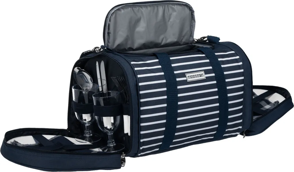 Anndora Picknick Kühltasche + Decke + Zubehör - Blau Weiß Gestreift - Blau – Bild 7