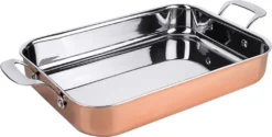Contacto Bräter 35 X 25 X 6 Cm, Kupfer Aus Mehrschichtmaterial, 5200 Ml, Mit Genieteten Griffen Aus Edelstahl, Nicht Für Induktion