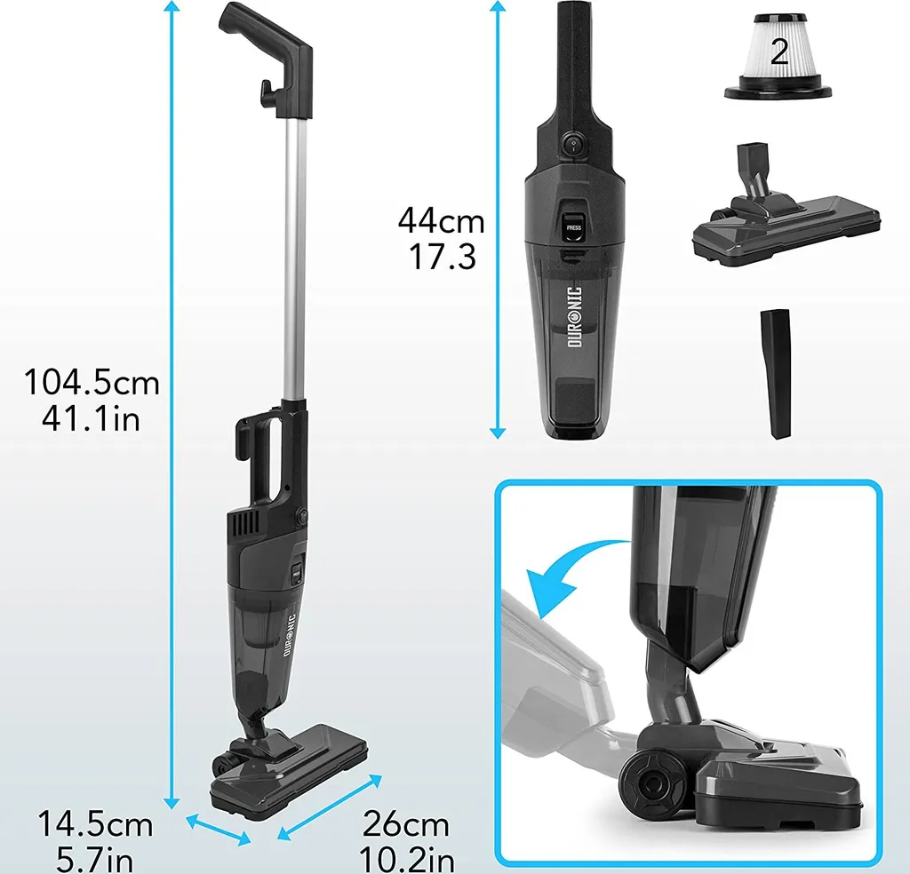 Duronic VC9 Bodenstaubsauger | 2-in-1 Handstaubsauger Und Stielstaubsauger | Inkluviv Bodenbürste Für Tierhaar Und Zubeh – Bild 3