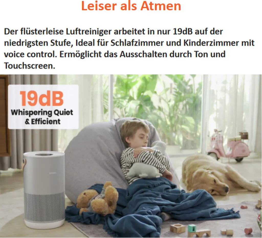 Xiaomi Tragbar Luftreiniger Für Allergiker Haustierenhalter Kühche U. Neue Haus Leise 19dB Smartmi P1 Alexa Google Usw. Steuerung HEPA-Filter Fängt 99,9% Partikel Viren Sauerstoff Versorgung Reiniger Tragegriff Partikellasersensor – Bild 11