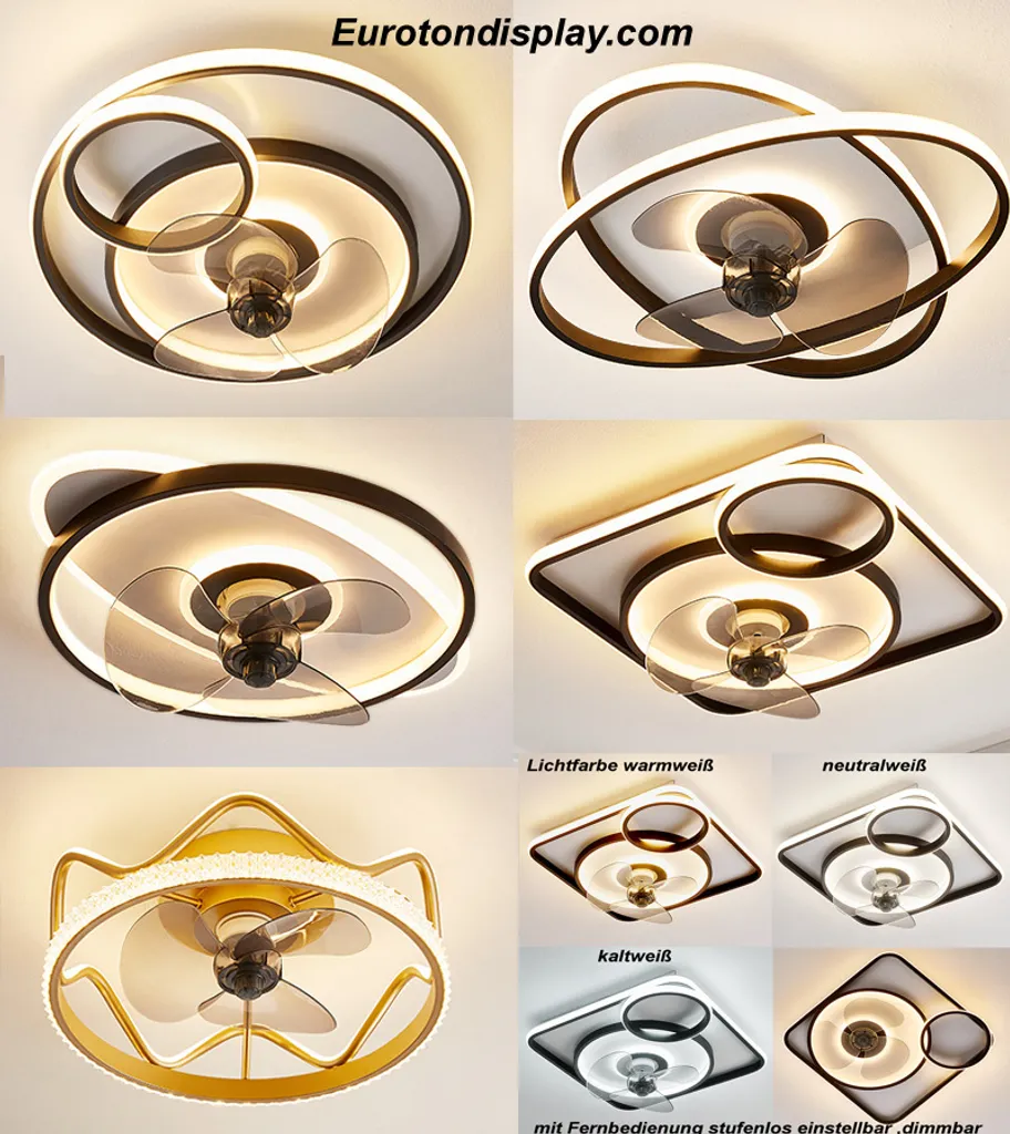 Eurotondisplay Deckenventilator Mit LED Beleuchtung D3301 Deckenlampe Ø 50cm 96W Mit Fernbedienung Lichtfarbe/Helligkeit Einstellbar Dimmbar LED Deckenleuchte Fan Light Ceiling – Bild 5