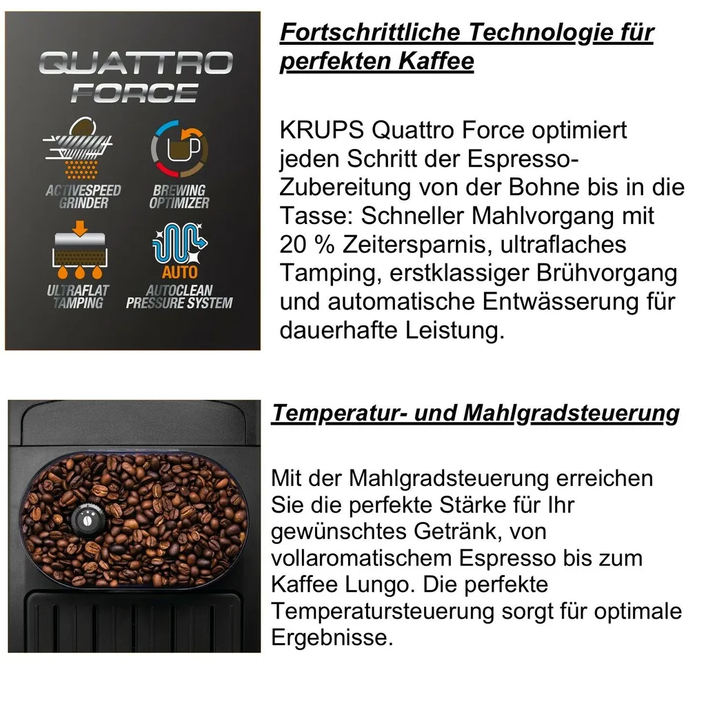 Krups Kaffeevollautomat Quattro Force Mit Milchaufschäumdüse + Mahlwerk EA817K – Bild 6