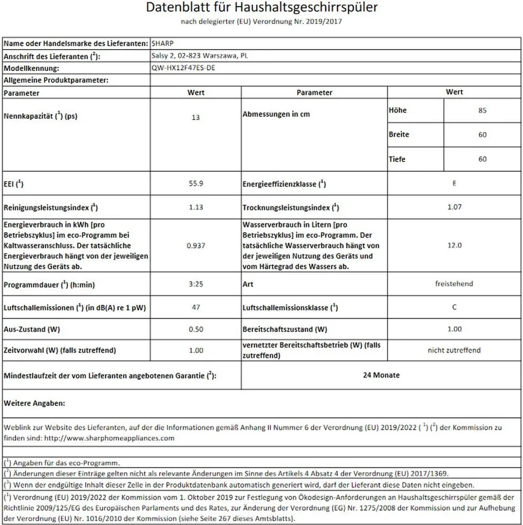 Sharp - QW-HX12F47ES-DE - Stand-Geschirrspüler - Silber - 60 Cm – Bild 4