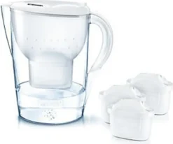 Brita Fill & Enjoy Starterpaket Marella Cool, Gesamtvolumen 2,4 L (gefiltertes Wasser 1,4 L), Incl. 3 Kartuschen MAXTRA+ , Farbe Weiß