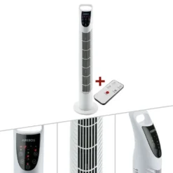AREBOS Turmventilator Mit Fernbedienung & Timer, 40 Watt, Mit 3 Geschwindigkeitsstufen & Sleep-Modus, Weiß