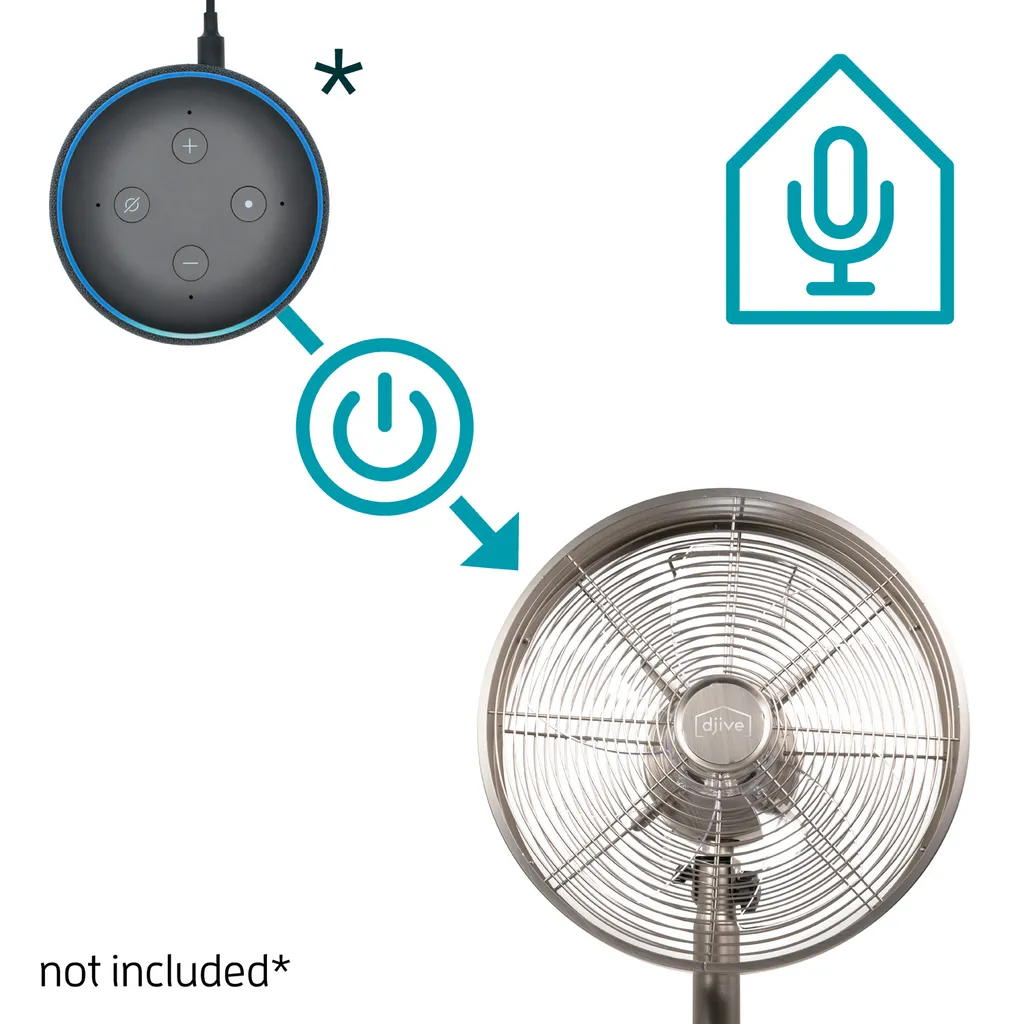 Djive Flowmate Classic 120 Cm Standventilator Mit App & Alexa Sprachsteuerung, Retro Design Bodenventilator, Smart Home Ventilator Mit Fernbedienung, Timer, 80° Oszillation, 50W, Silber – Bild 5