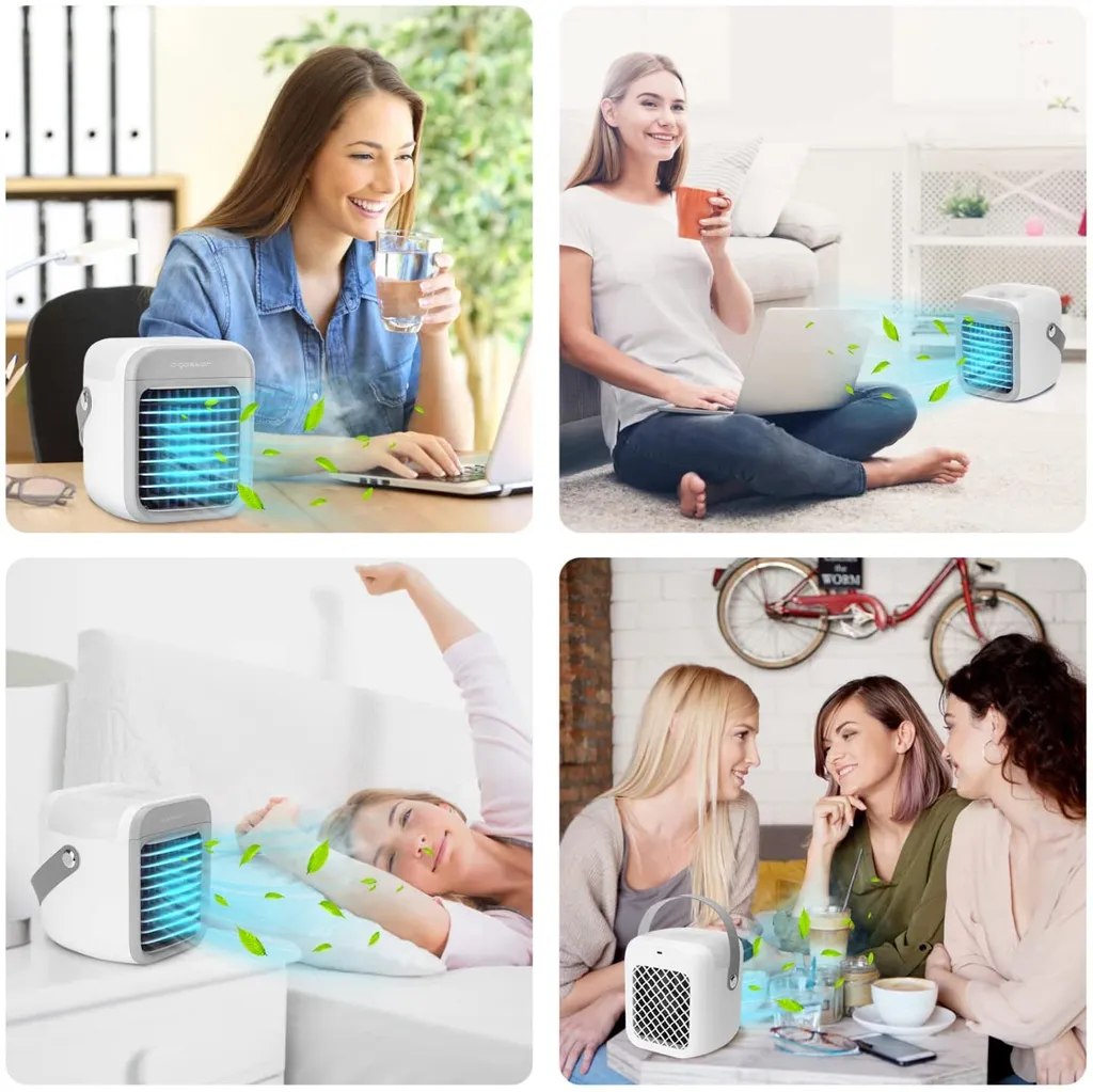 Aigostar Ice Cube - Luftkühler, Luftkühler Mini Klimaanlage Mit 300 ML Wassertank, Mini Klimagerät Mit 3 Stufen & 7 Stimmungslichtern- Mobiles Klimagerät Für Schlafzimmer, Baby, Büro,im Freien – Bild 7