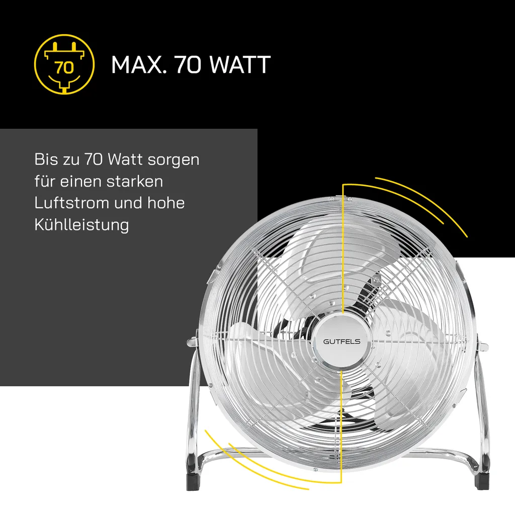 GUTFELS Bodenventilator VB 37058 Ch | Ventilator | Metall | 70 W Leistung | Silber – Bild 6