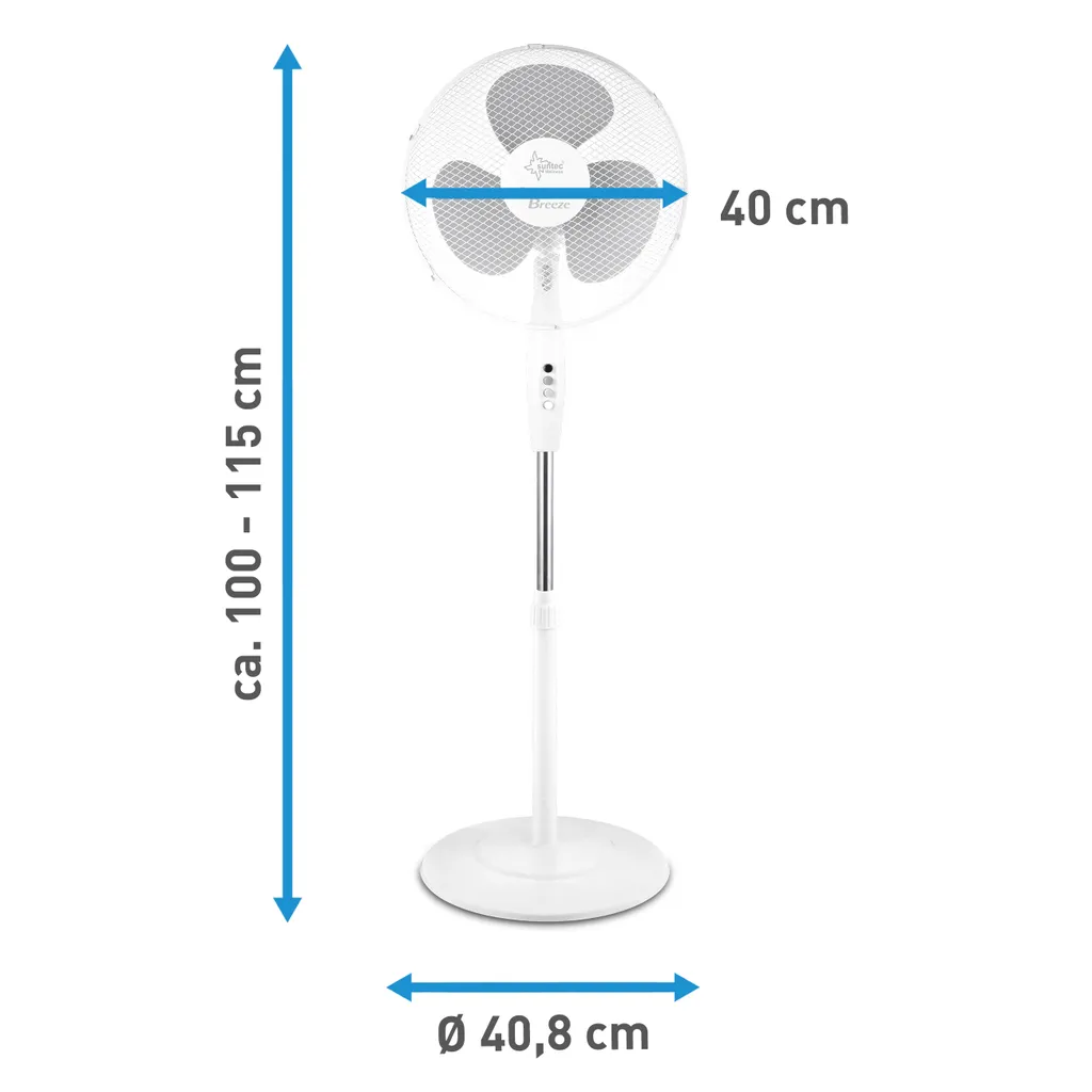 SUNTEC Ventilator Leise | Stand Standventilator CoolBreeze 4000 | Leise 40 Cm Durchmesser, 50 Watt | Fan Windmaschine Weiss | Für Bett, Schlafzimmer, Büro, Wohnung, Terrasse – Bild 6