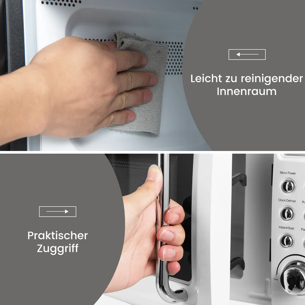COSTWAY Mikrowelle 20L, 700 W Mikrowellenofen, Mit 8 Automatischen Programme, 5 Leistungsstufen, LED-Anzeige, Verzögerter Start, Retro, Weiß – Bild 6