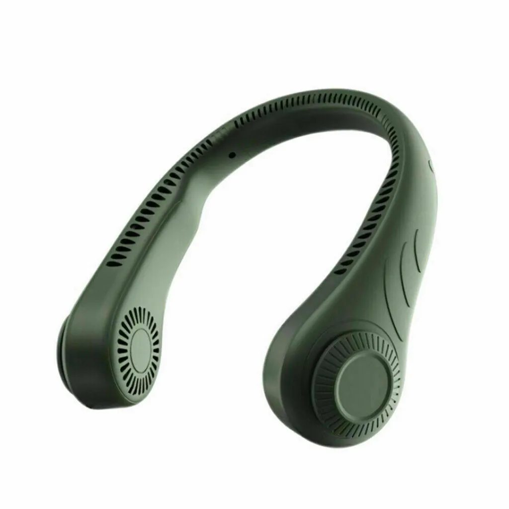 Tragbarer Mini Fan Nackenbügel Klingenloser Hängender Halsventilator Lazy Neck Hanging Cooler USB Wiederaufladbar USB, Grün – Bild 9