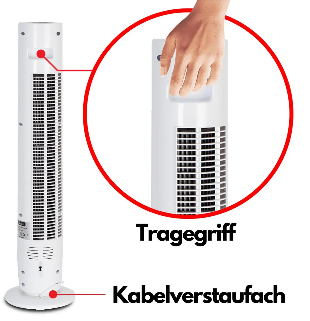 Zilan Turmventilator | 3 Stufen | 2 Modi | 7,5h Timer | Fernbedienung | Oszillierend | – Bild 9