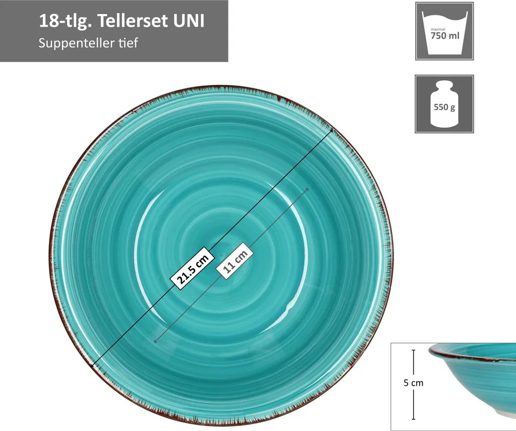 Service 18tlg. Tellerset Uni Bunt, Für 6 Personen In Unterschiedlichen Farben – Bild 4