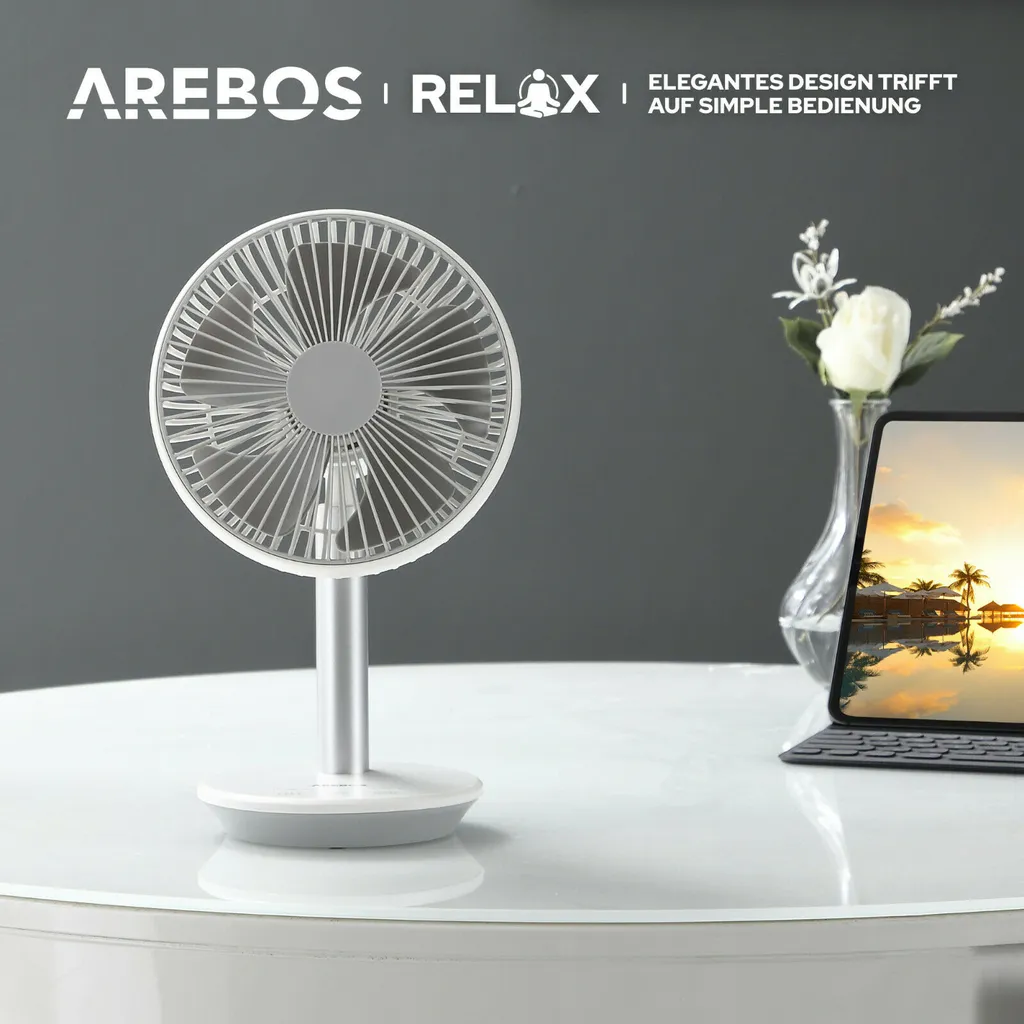 AREBOS USB-Tischventilator Mit Timer, Wiederaufladbarer 2500 MAh – Akku, 45° Neigbar, Ventilator Mit 3 Geschwindigkeitsstufen, Inkl. USB-Kabel – Bild 4