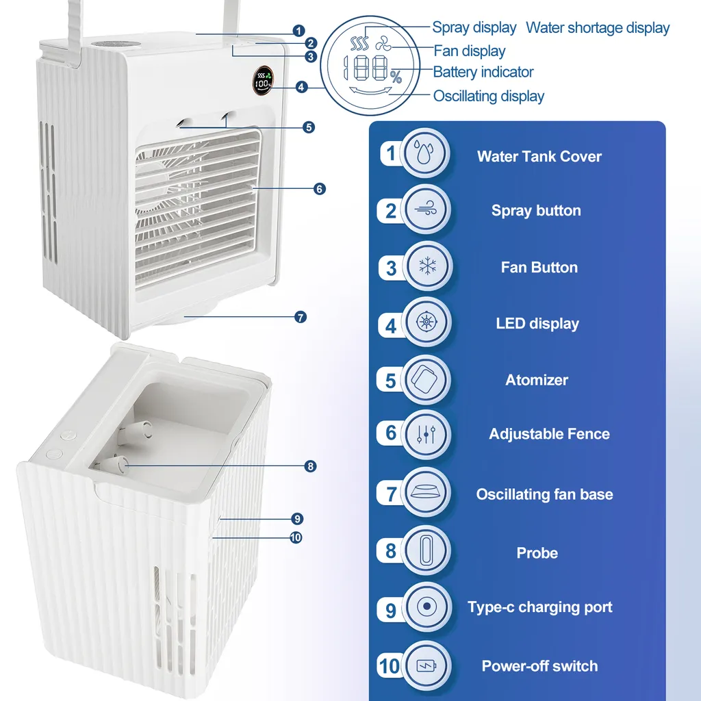 5in1 Tragbarer Mini Klimaanlagen Lüfter Desktop Mobile Klimageräte Luftbefeuchter Kühler Luftventilator – Bild 8