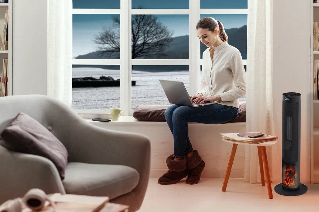 SUNTEC Heizlüfter Heat PTC 2000 Flame - Leise Heizturm Inkl. Fernbedienung Timer 2000 Watt | Elektro Heiztower Mit Thermostat 2 Heizstufen | Elektroheizung Kaminfeueroptik | Elektrische Wärme 15-35 °C – Bild 2